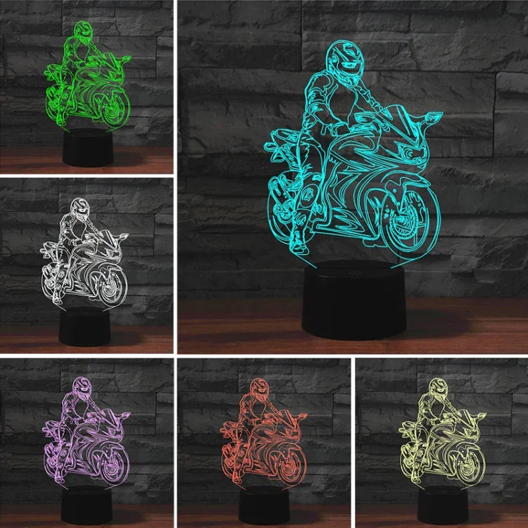 オートバイ形状 3D カラフルLEDビジョンライト テーブルランプ クラックリモコンバージョン