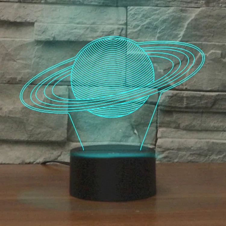 土星形状 3D カラフルLEDビジョンライト テーブルランプ USB＆バッテリーバージョン