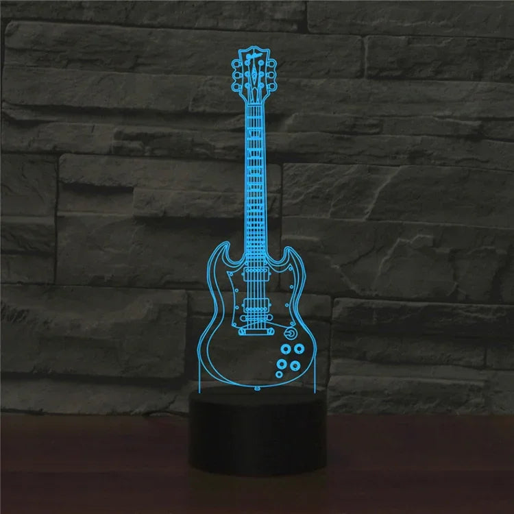 五弦ギター形状 3D カラフルLEDビジョンライト テーブルランプ USB＆バッテリーバージョン