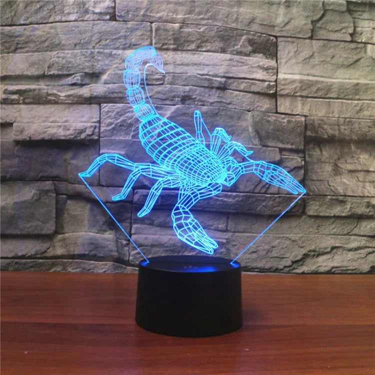 サソリ形状3DカラフルLEDビジョンライトテーブルランプ、USBタッチバージョン、USBタッチバージョン