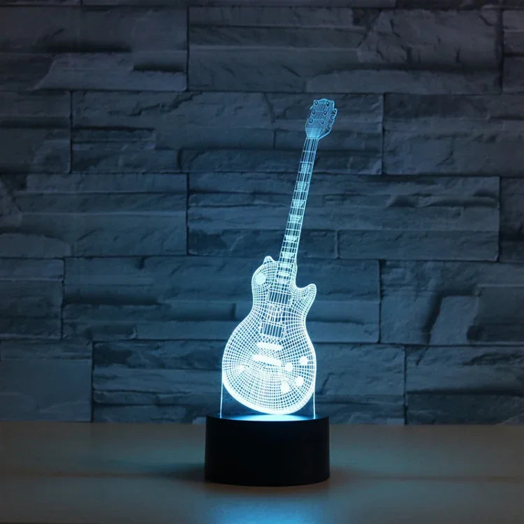 Guitar Shape 3D Colorful LED Vision Light Table Lamp, 16 Colors Remote Control Version, 16 Colors Remote Control Version