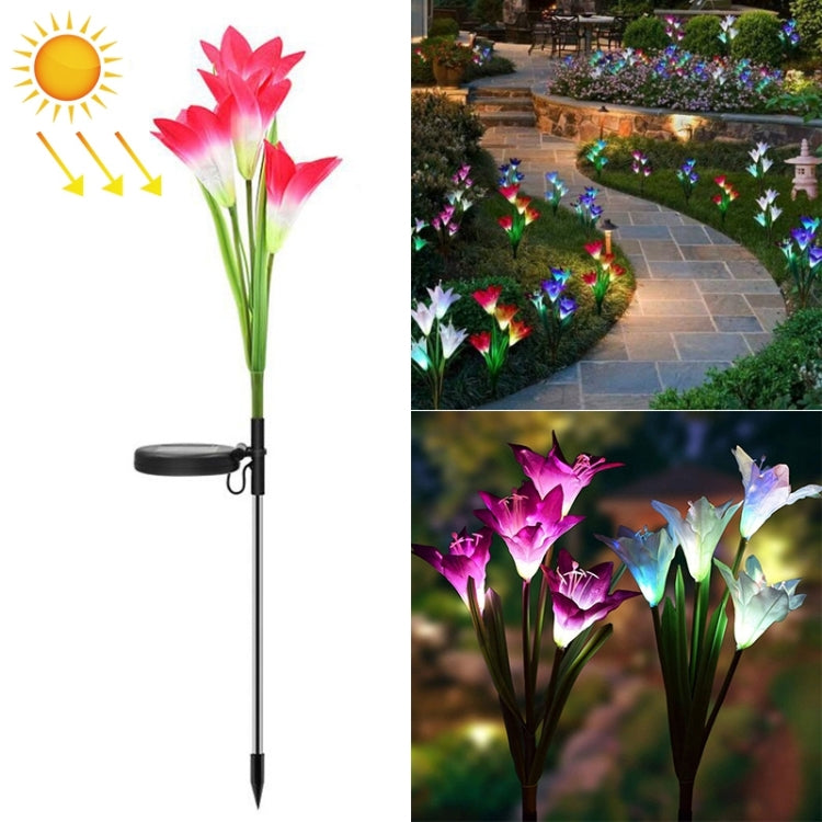 模擬ユリの花 4灯 ソーラー駆動屋外 IP55防水 LED装飾芝生ランプ ホワイトライト