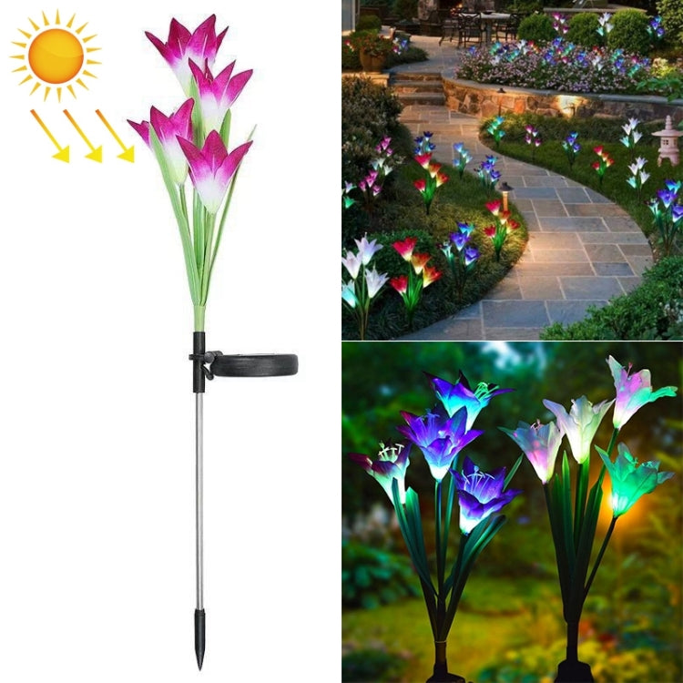 模擬ユリの花 4灯 ソーラー駆動屋外 IP55防水 LED装飾芝生ランプ ホワイトライト