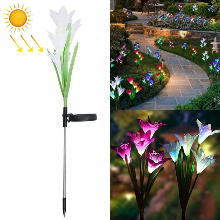模擬ユリの花 4灯 ソーラー駆動屋外 IP55防水 LED装飾芝生ランプ ホワイトライト