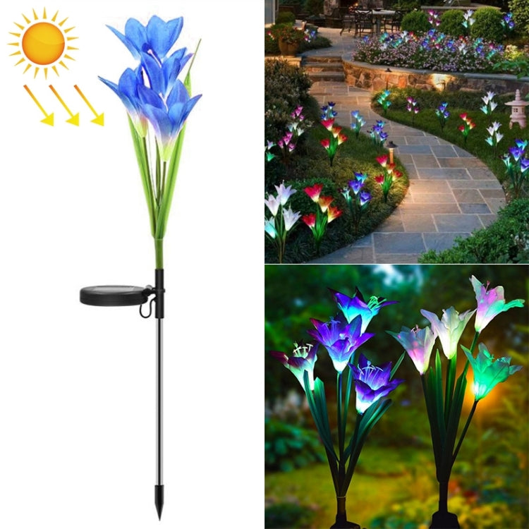 模擬ユリの花 4灯 ソーラー駆動屋外 IP55防水 LED装飾芝生ランプ カラフルライト