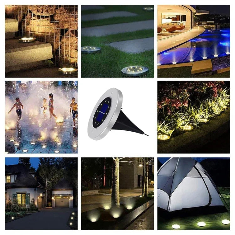 2個セット 10LED ソーラー充電式埋設ライト 地中ランプ IP65防水 屋外ガーデン街路灯、10LED