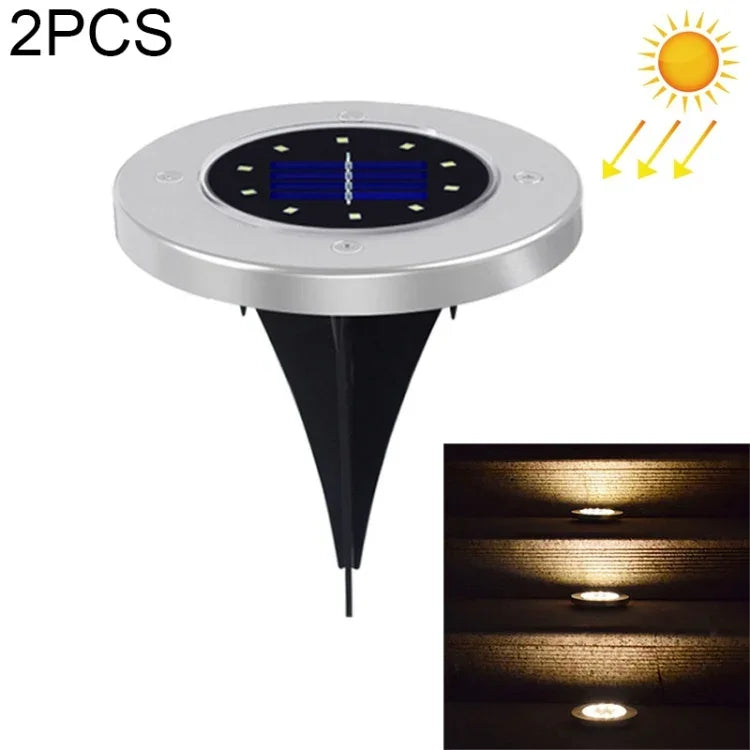 2個セット 10LED ソーラー充電式埋設ライト 地中ランプ IP65防水 屋外ガーデン街路灯、10LED