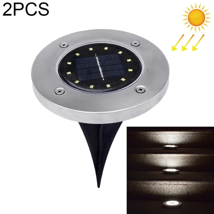 2個セット 12LED ソーラー充電式埋設ライト 地中ランプ IP65防水 屋外ガーデン街路灯、12LED