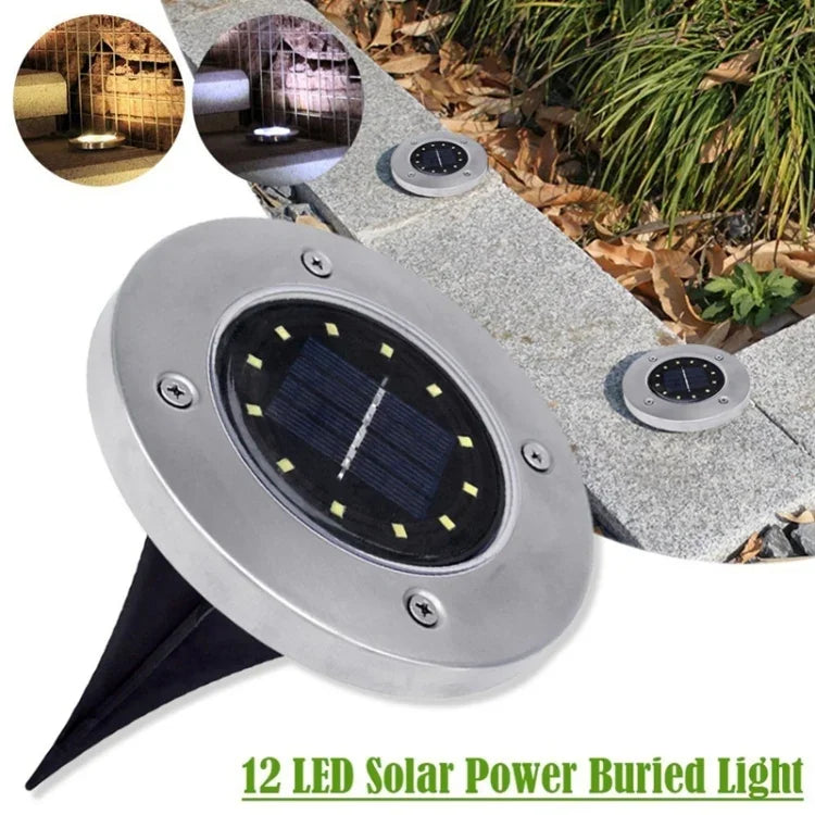 2個セット 12LED ソーラー充電式埋設ライト 地中ランプ IP65防水 屋外ガーデン街路灯、12LED