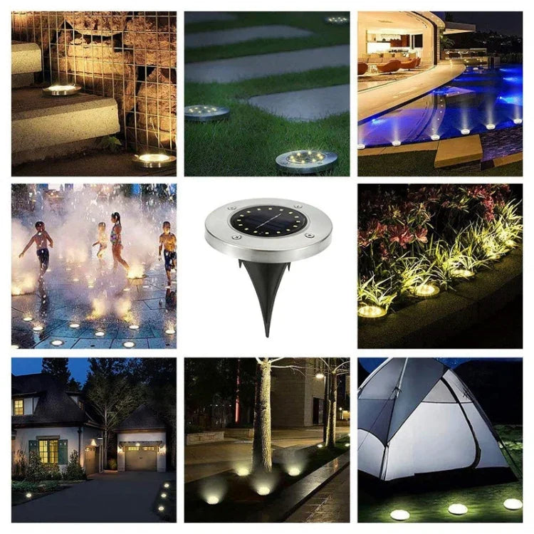 2個セット 16LED ソーラー充電式埋設ライト 地中ランプ IP65防水 屋外ガーデン街路灯、16LED