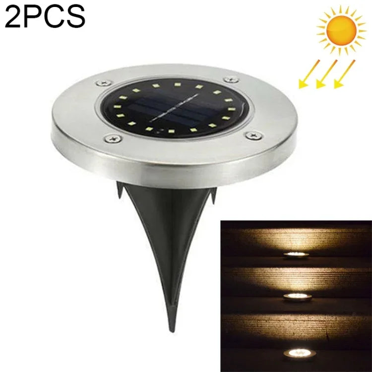2個セット 16LED ソーラー充電式埋設ライト 地中ランプ IP65防水 屋外ガーデン街路灯、16LED