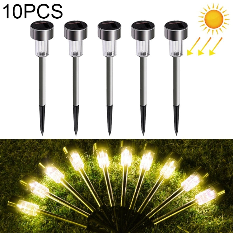 10個セット ソーラーエネルギー屋外芝生ランプ ステンレス製 IP65防水 LED装飾ガーデンライト