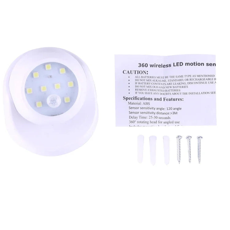 9LED 240ルーメン 6000K 360度回転 ワイヤレスモーションセンサー ワードローブライト／ナイトライト／壁掛けランプ 寝室、リビング、浴室、通路用