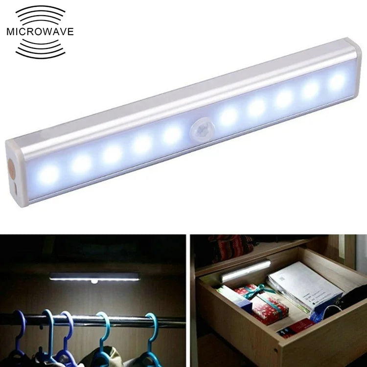 1.8W 10個LED 白色光 ワイドスクリーン インテリジェント人体センサーライト LED廊下キャビネットライト、バッテリー版、1.8W 10個LED 白色（バッテリー版）