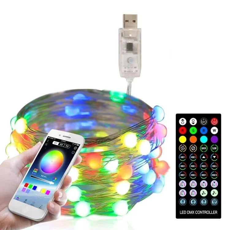 クリスマス装飾 USB銅線ストリングライト リモコン＆Bluetoothモバイルアプリ制御、長さ：20m 200灯、リモコン＆アプリ制御、長さ：20m 200灯