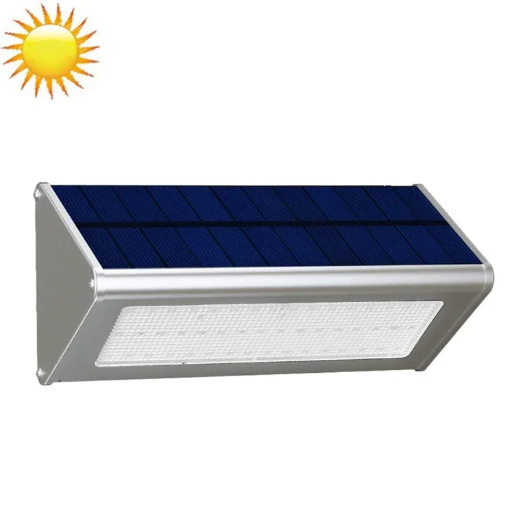 800ルーメン 48個LED SMD 2835 センサー付き三角形省エネ壁掛けライト ソーラーパネルと隠しスイッチ付き ガーデン/中庭/屋外キャンプ用（シルバー）
