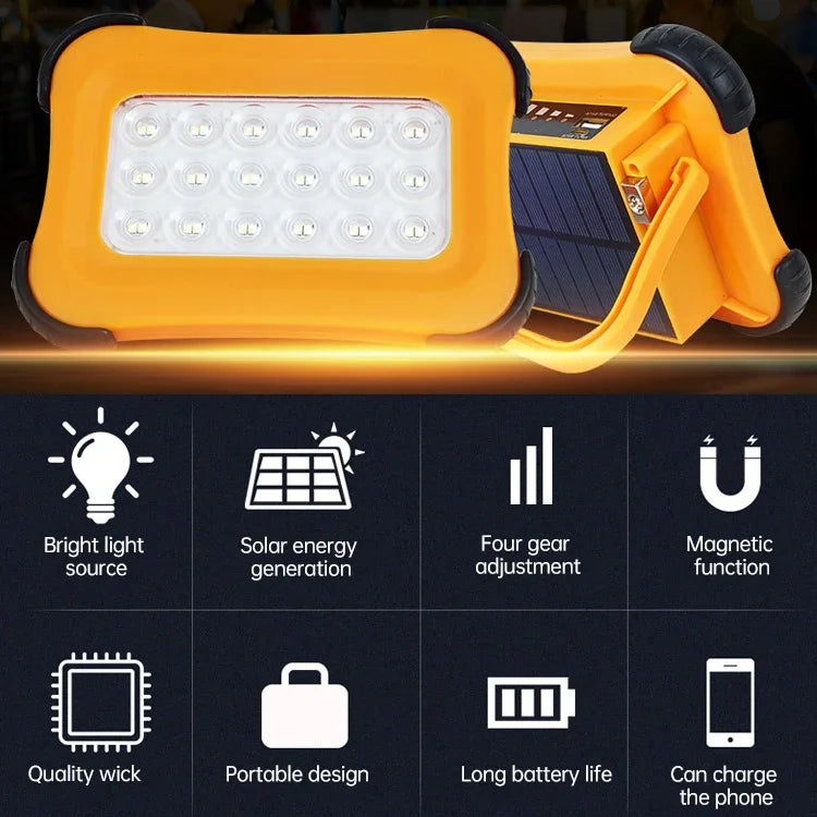 50W 32個LED ソーラー ポータブルキャンプライト 磁気照明 緊急ライト 明るさ4段階＆パワーバンク＆バッテリーインジケーター付き