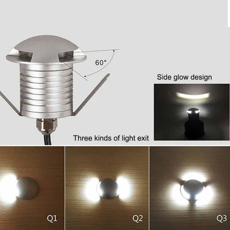 3W LED 埋め込み偏光埋設ランプ IP67防水 カメの甲羅ランプ 屋外ガーデン芝生ランプ、暖色光3000K Q2 双方向光、暖色光3000K Q2