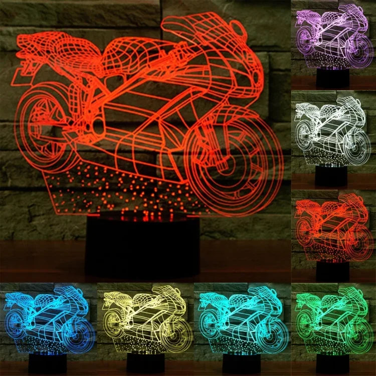 7色変色クリエイティブビジュアルステレオランプ デスクランプ ナイトライト、オートバイ形状