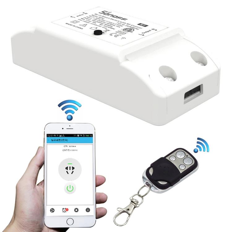 Sonoff 433MHz DIY WiFiスマートワイヤレスリモートコントロールタイマーモジュール電源スイッチ、4キーリモコン付きスマートホーム対応、iOSおよびAndroid対応、433MHzリモコン付き