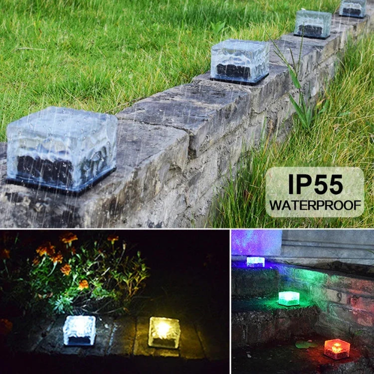 ソーラー駆動スクエア強化ガラス屋外LED埋め込みライト ガーデン装飾ランプ IP55防水、サイズ：7 x 7 x 5cm
