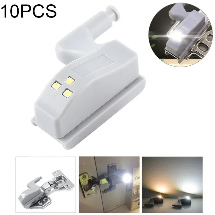 10個セット 0.3W ユニバーサル内蔵ヒンジLEDセンサーランプ 食器棚用 3LED ナイトライト 自動ON/OFF電球、10個セット 白色光、10個セット 暖白色