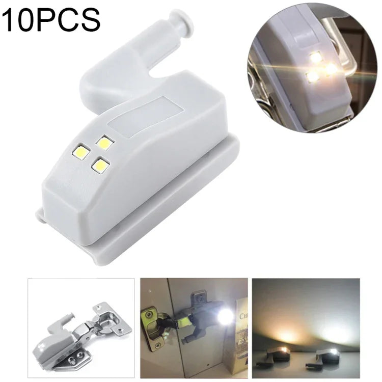 10個セット 0.3W ユニバーサル内蔵ヒンジLEDセンサーランプ 食器棚用 3LED ナイトライト 自動ON/OFF電球、10個セット 白色光、10個セット 暖白色