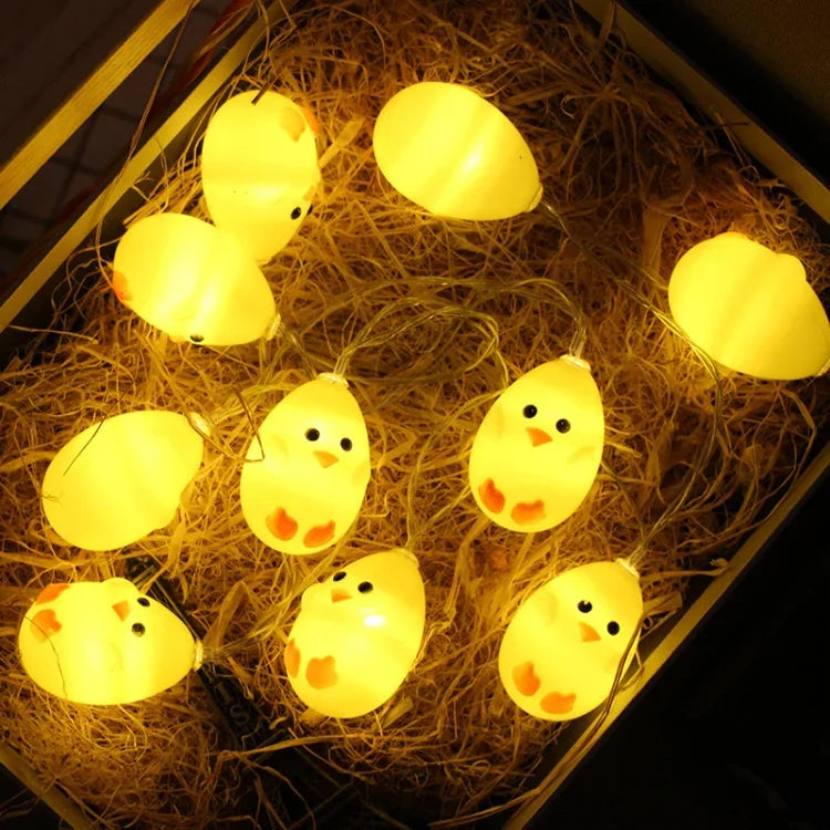 かわいい黄色い鶏型 1.5m 10LED 電池式装飾ランプ イースター休日用 家庭用パーティー装飾ライト 鶏