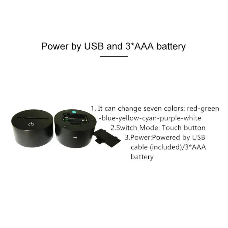 ピアノ型3DカラフルLEDビジョンライトテーブルランプ USB＆バッテリーバージョン