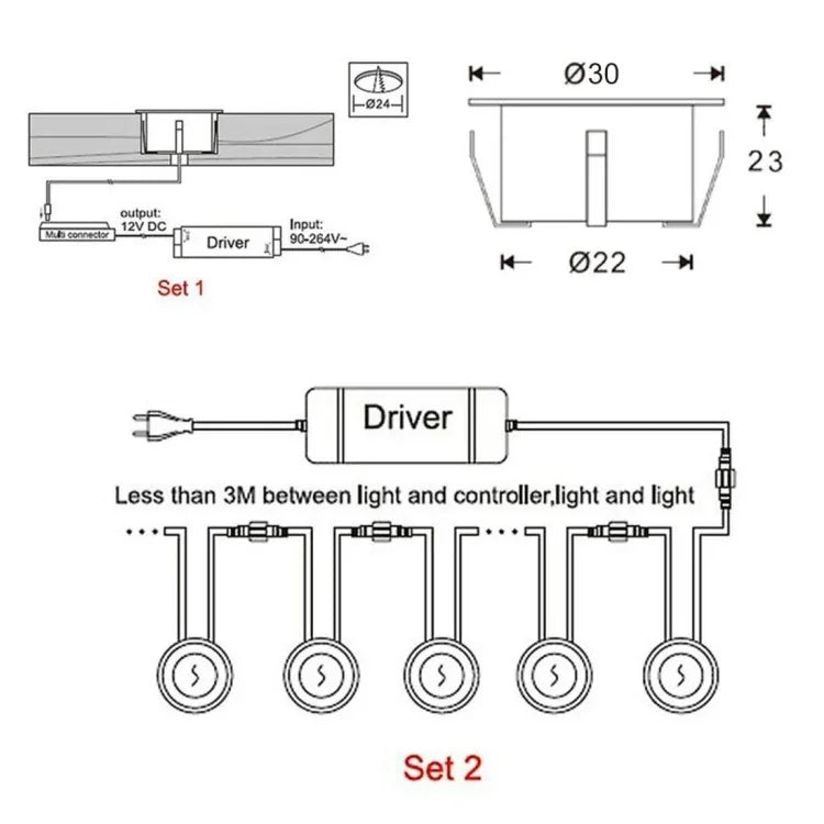 SMD 2835 500-600LM 4000-4500K デッキライト 埋め込みランプ LEDフロアライト 壁スポットライト、切り欠きサイズ：30x22mm