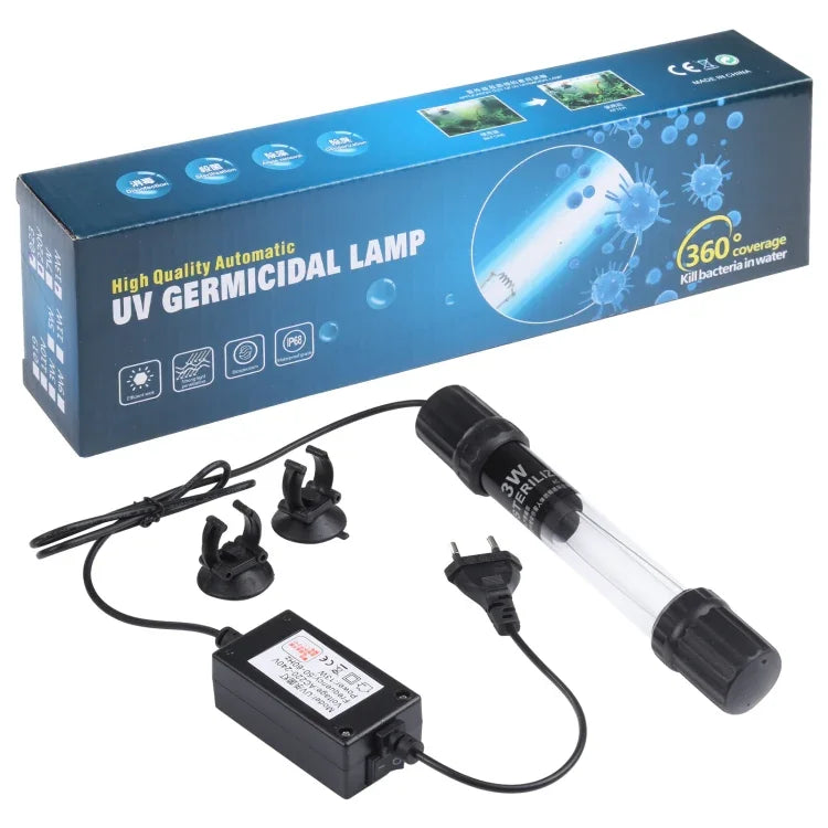 UV-003 3W 紫外線殺菌ランプ 水槽用消毒ライト、EUプラグ、3W