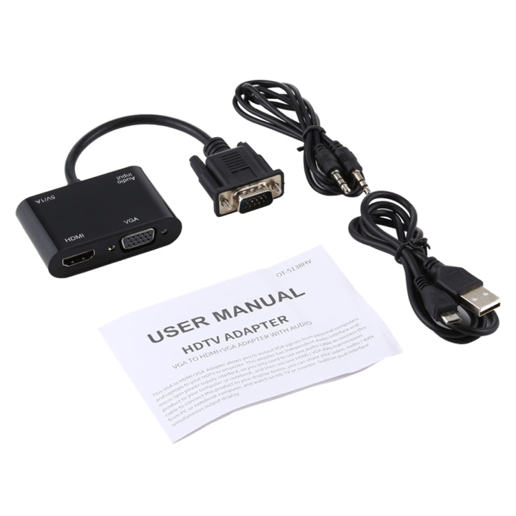 2-in-1 VGA to HDMI + VGA 15ピン HDTVアダプターコンバーター 音声付き