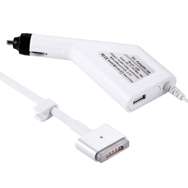 45W 14.85V 3.05A 5ピン Tスタイル MagSafe 2 カーチャージャー USBポート1つ付き Apple MacBook A1466 / A1436 / A1465 / A1435 / MD224 / MD231 / MD761 / MD711用、長さ: 1.7m、45W 14.85V 3.05A