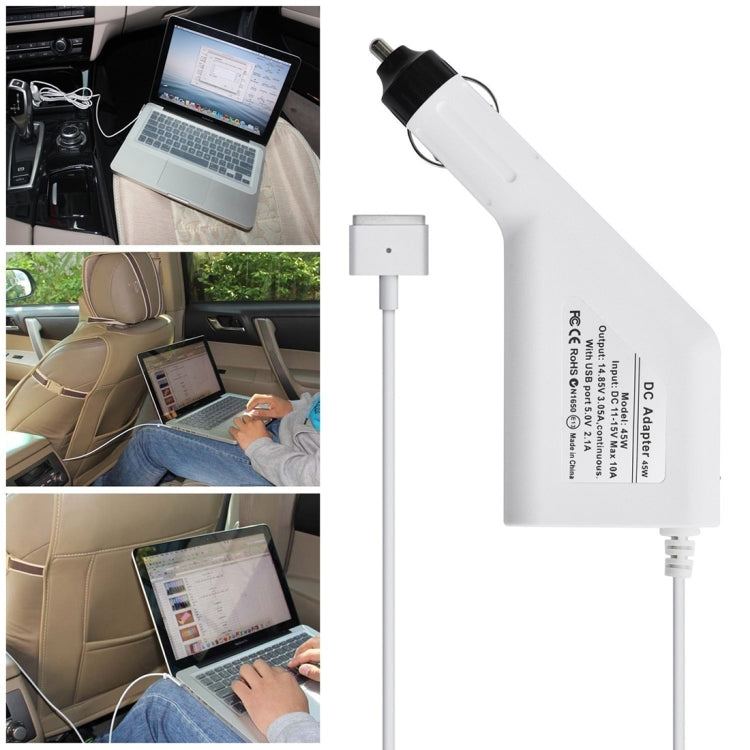 45W 14.85V 3.05A 5ピン Tスタイル MagSafe 2 カーチャージャー USBポート1つ付き Apple MacBook A1466 / A1436 / A1465 / A1435 / MD224 / MD231 / MD761 / MD711用、長さ: 1.7m、45W 14.85V 3.05A