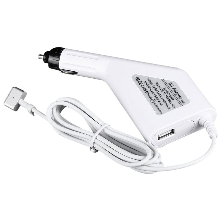 60W 16.5V 3.65A 5ピン Tスタイル MagSafe 2 カーチャージャー USBポート1つ付き Apple MacBook A1465 / A1502 / A1435 / MD212 / MD2123 / MD662用、長さ: 1.7m