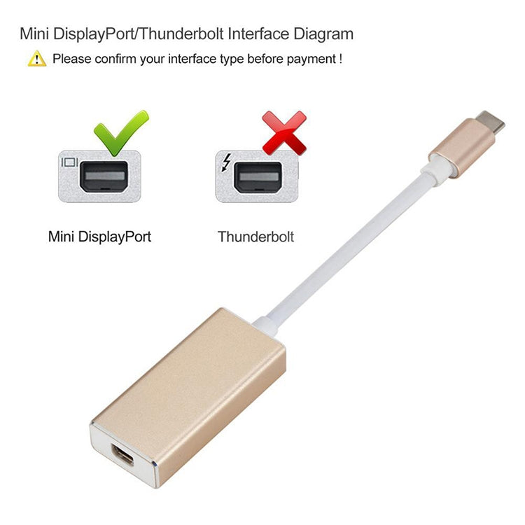 USB-C / Type-C 3.1オスからMini DPメスHD変換アダプター、長さ：12cm、シルバー、ゴールド