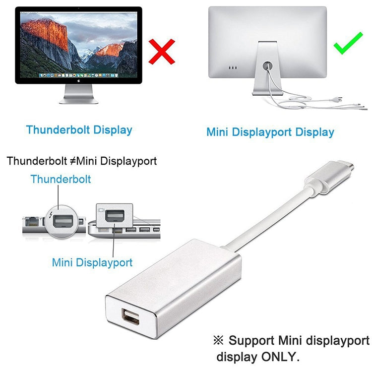 USB-C / Type-C 3.1オスからMini DPメスHD変換アダプター、長さ：12cm、シルバー、ゴールド