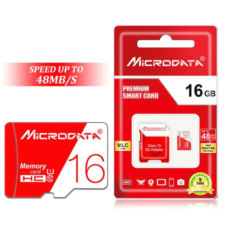 MICRODATA 16GB 高速 U1 レッド＆ホワイト TF（Micro SD）メモリーカード、16GB