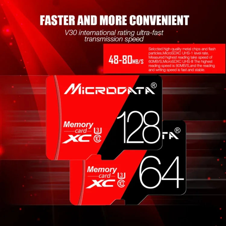 MICRODATA 128GB 高速 U3 レッド＆ブラック TF（マイクロSD）メモリーカード、128GB