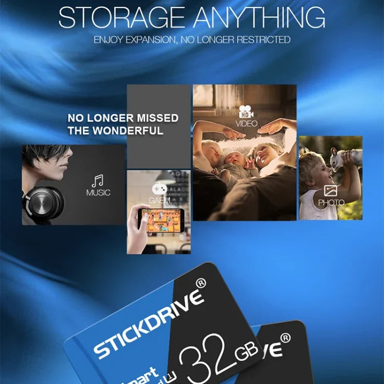 STICKDRIVE 32GB 高速 U1 ブルー＆ブラック TF（マイクロSD）メモリーカード、32GB