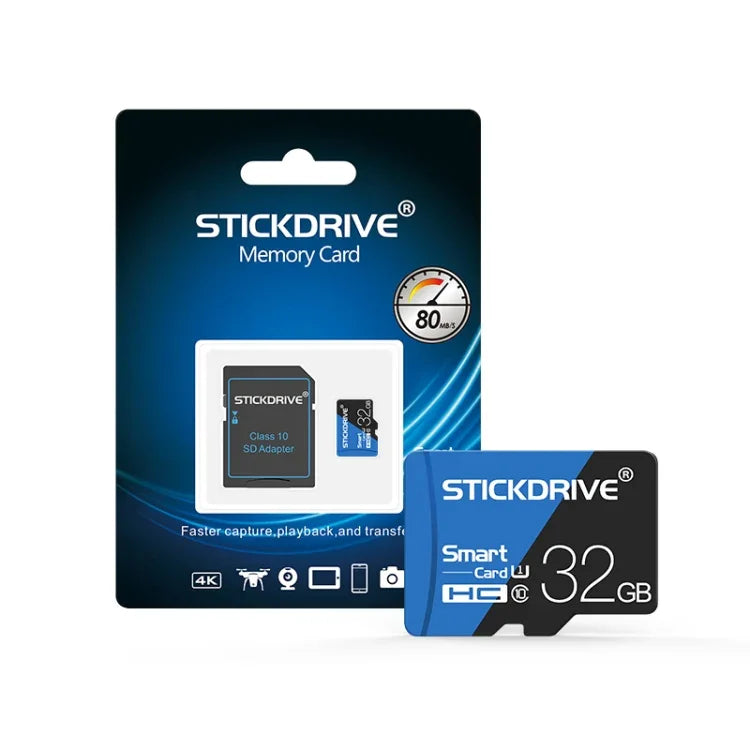 STICKDRIVE 32GB 高速 U1 ブルー＆ブラック TF（マイクロSD）メモリーカード、32GB