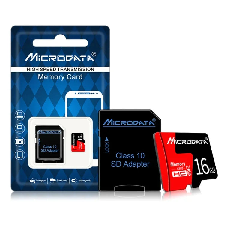 MICRODATA 16GB U1 レッド＆ブラック TF（マイクロSD）メモリーカード、16GB