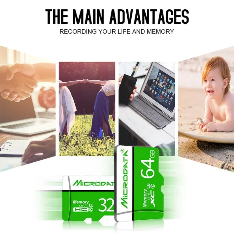 MICRODATA 16GB U1 グリーン＆ホワイト TF（マイクロSD）メモリーカード、16GB