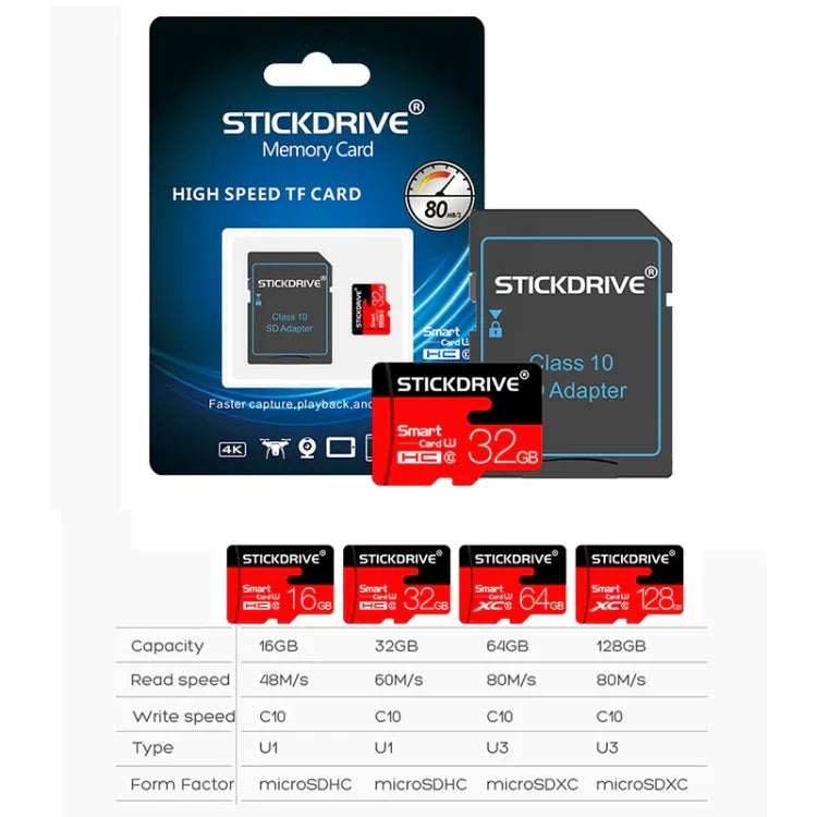 Stickdrive 128GB ハイスピード クラス10 Micro SD(TF) メモリーカード, 128GB
