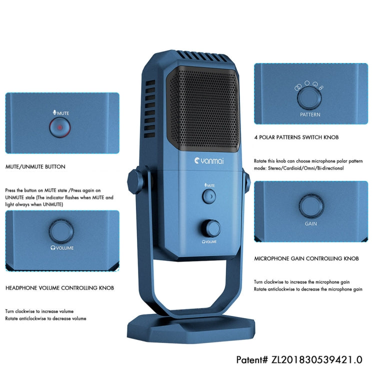 Yanmai SF-900 多機能 四指向性 スタジオ録音用コンデンサーマイク デスクトップスタンド付き
