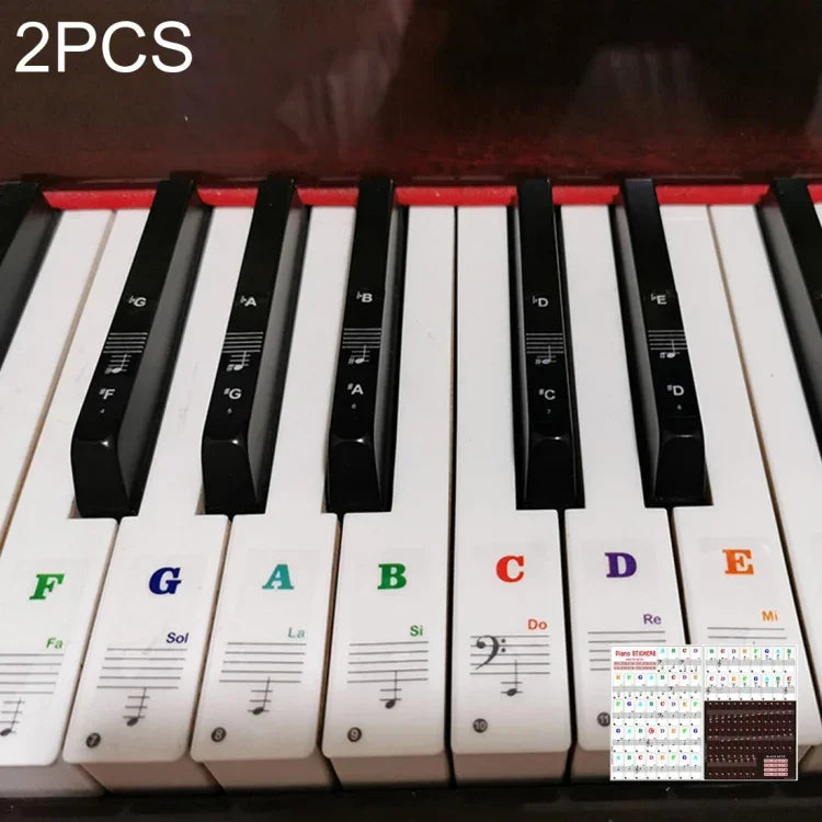 2枚セット 88 / 61 / 54 / 49鍵 ピアノ 電子オルガン キーボード ハンドロールピアノ 楽譜 音階 透明ステッカー、2枚セット 音階 透明ステッカー