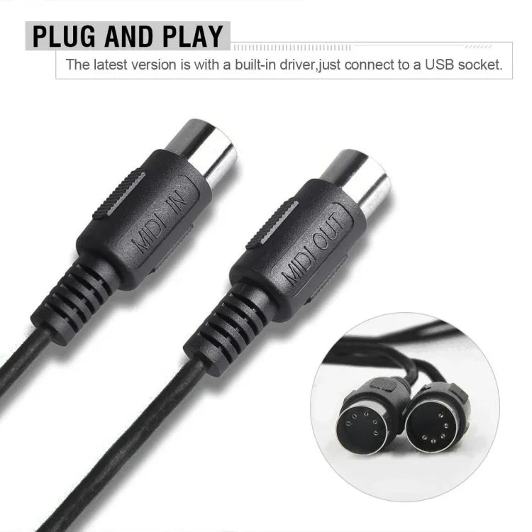 WERSI UM-18 USB MIDIケーブル MidiPort MIDIケーブル 電子ピアノ 電子ドラム 音楽編集用ケーブル、長さ：2m