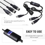 WERSI UM-18 USB MIDIケーブル MidiPort MIDIケーブル 電子ピアノ 電子ドラム 音楽編集用ケーブル、長さ：2m