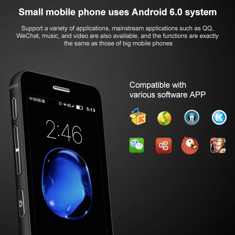 2.45インチ、Android 5.1 MTK6580 クアッドコア、Bluetooth / WiFi対応、ネットワーク：3G、1GB+8GB+32GB TF