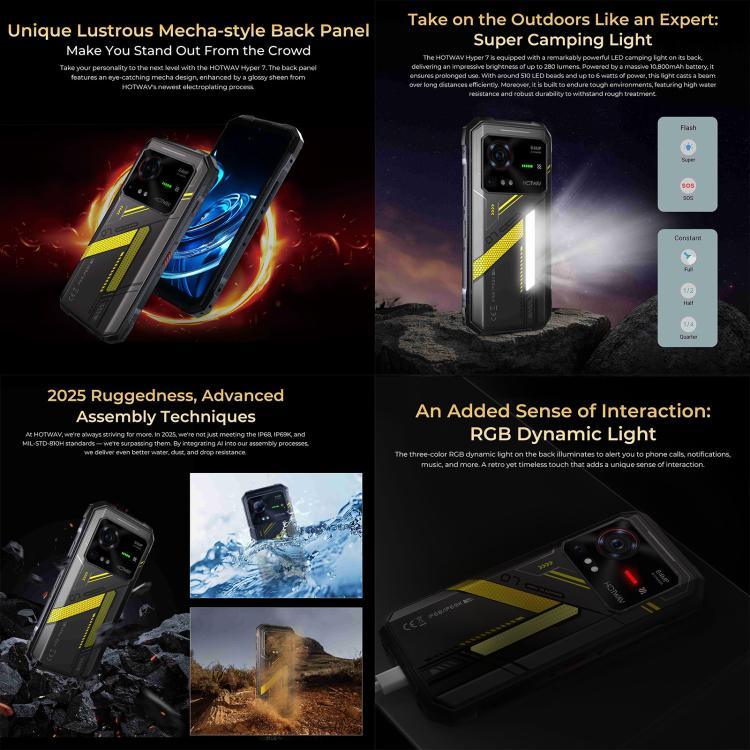 HOTWAV Hyper 7 耐衝撃スマホ、8GB+256GB、10800mAh、6.6インチ、Android 14、MediaTek Dimensity 7050 5G、ネットワーク：5G、OTG、NFC